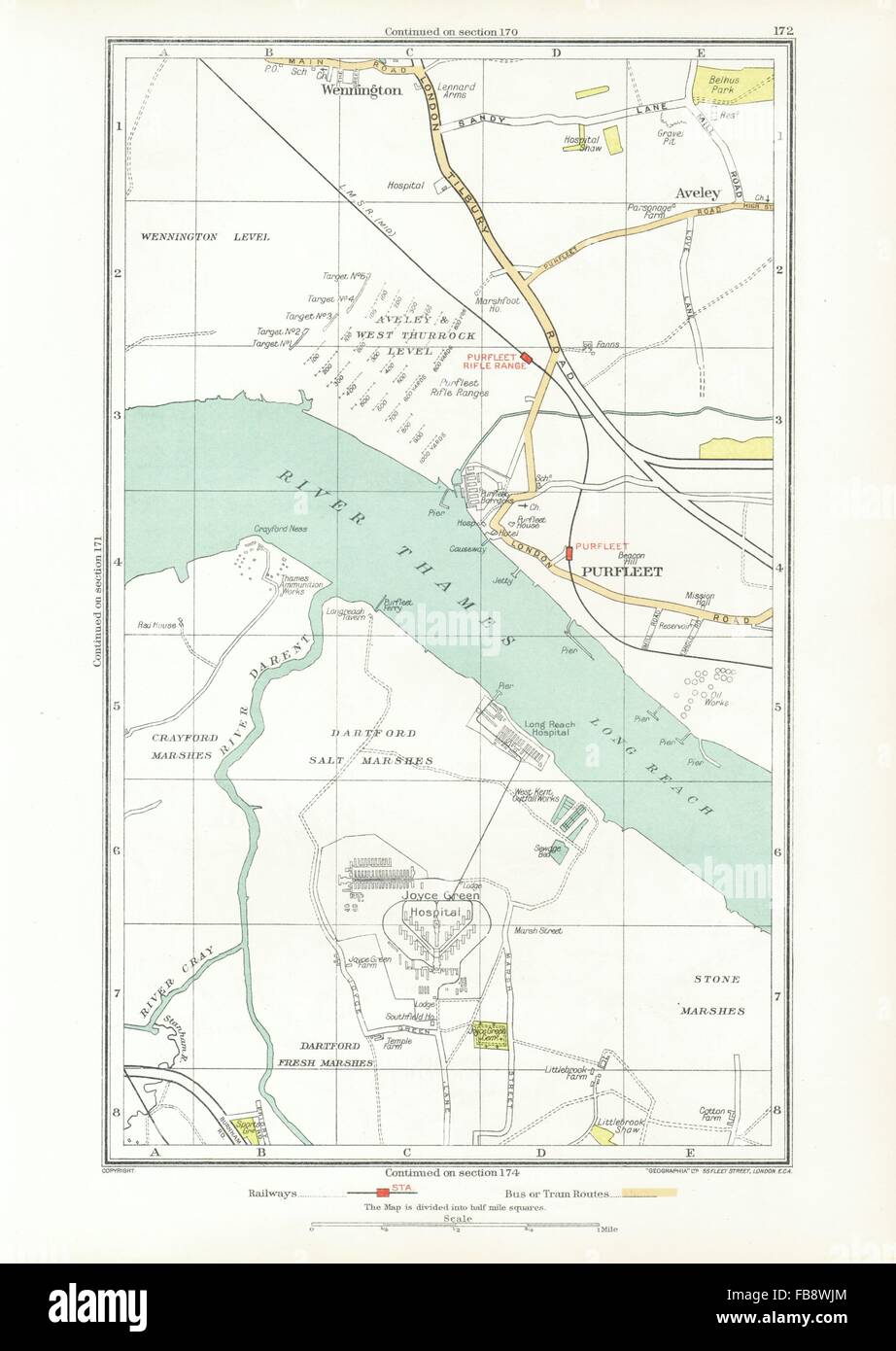DARTFORD Hereford. Aveley,Wennington,Rainham,Tempio Hill (Essex/Kent), 1933 Mappa Foto Stock