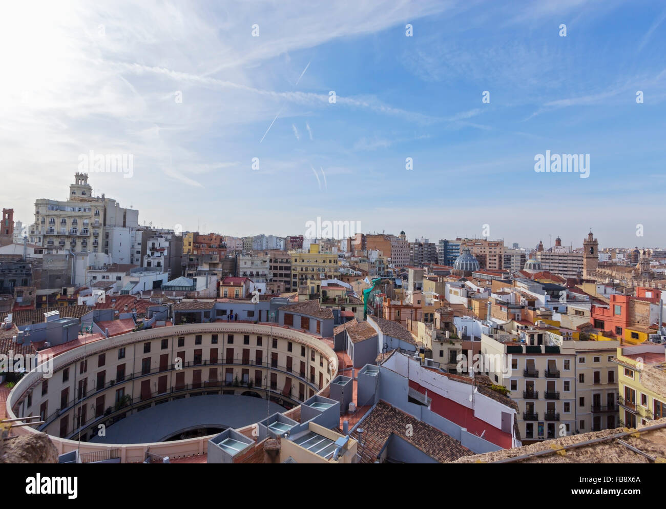 Valencia, Spagna. Vista della città e la Piazza della Rotonda o La Plaza Redonda dalla Santa Catalina Torre. Foto Stock