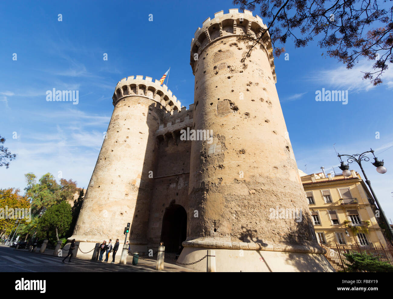 Valencia, Spagna. Las Torres de Cuart o le torri di Quart, dopo che una parte delle mura medievali che circondano la città. Foto Stock