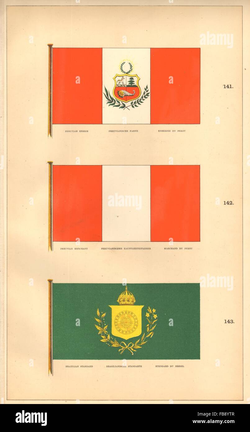 Sud Americana MARITIME FLAG. Alfiere peruviana/commerciante. Brasiliana Standard 1873 Foto Stock