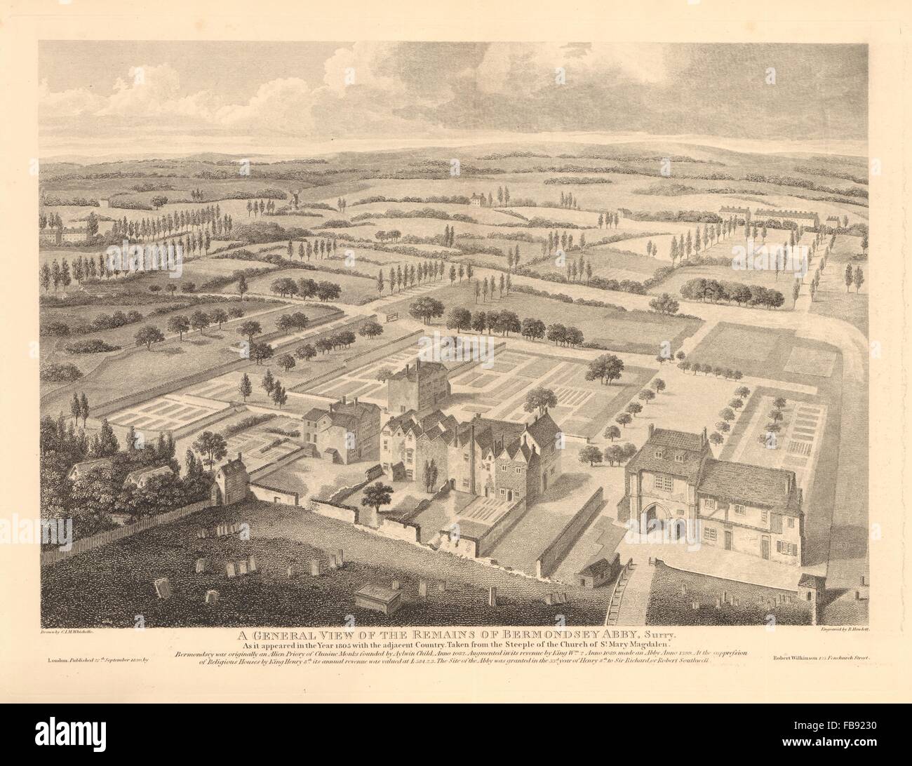 BERMONDSEY abbazia nel 1805. Sul sito di Bermondsey Square/mercato, stampa 1834 Foto Stock