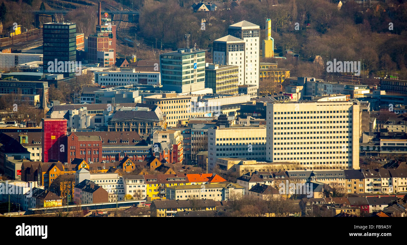 Vista aerea, Città, Paese Vista da ovest della città di Bochum, anteriore destra Altes centro della giustizia, Bochum, la zona della Ruhr, Foto Stock