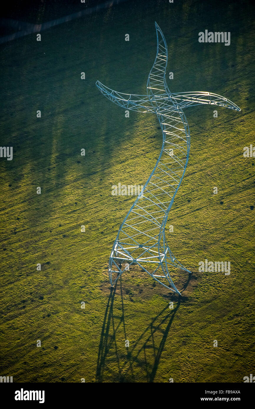 Vista aerea, Emscher Arte Inge idea dell apprendista stregone, Pilone come una forma di arte, Oberhausen, Ruhr, Renania settentrionale-Vestfalia, Germania Foto Stock