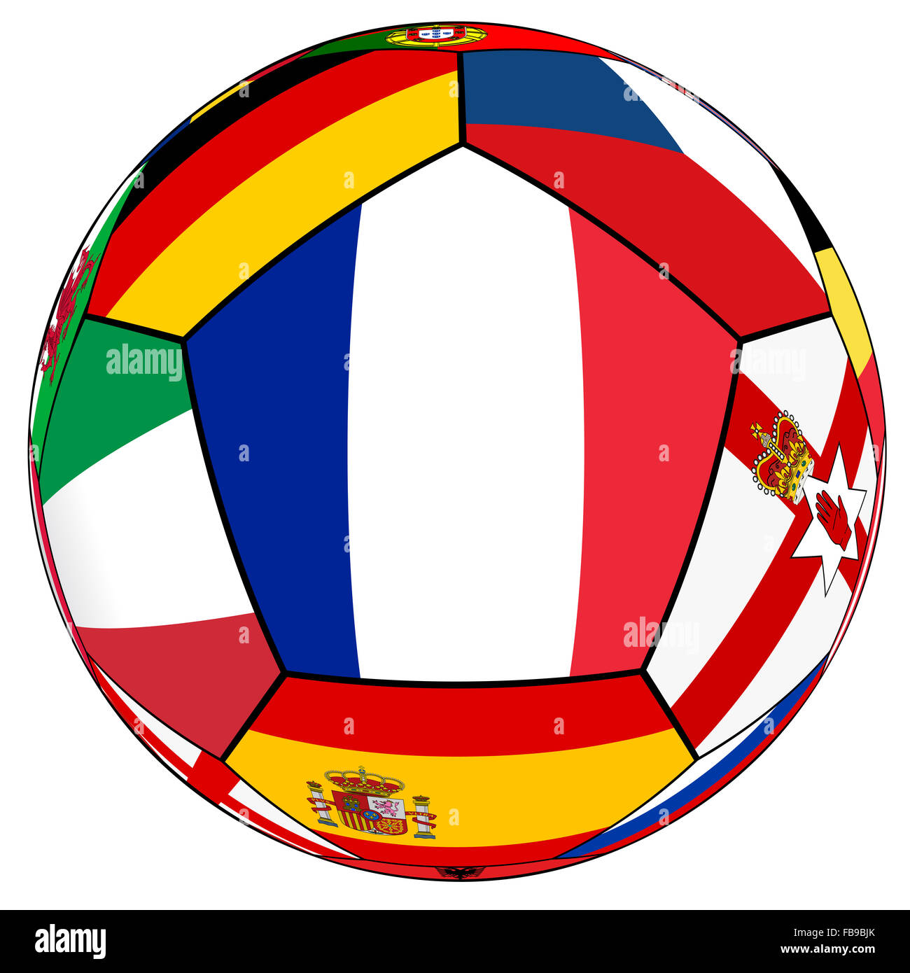 Pallone da calcio con la bandiera della Francia nel centro Foto Stock