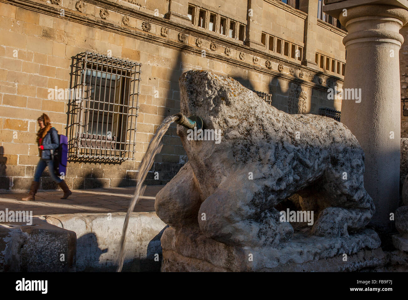 La Fuente de Los Leones in Piazza del Popolo o de Los Leones, Baeza. Provincia di Jaén, Andalusia, Spagna Foto Stock