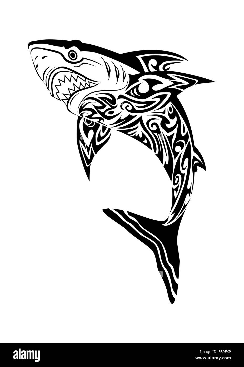 Illustrazione di un orribile shark tatuaggio su sfondo bianco Foto Stock