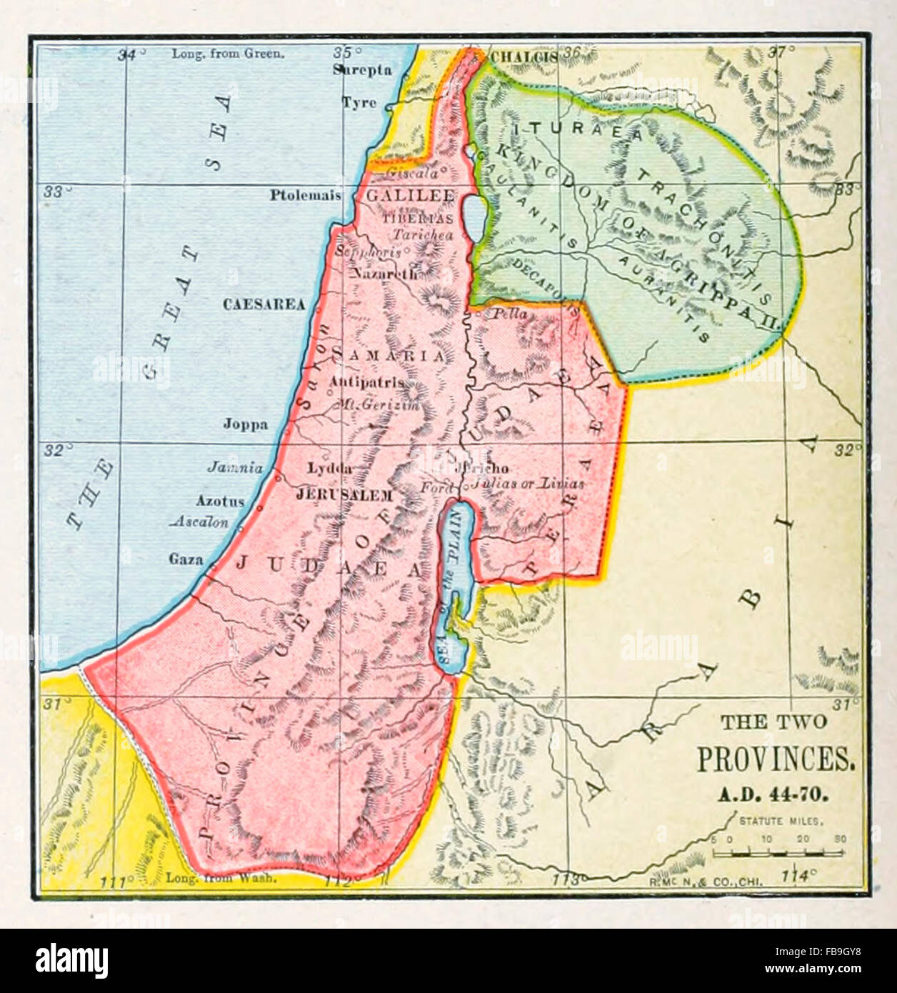 Mappa delle due province di Palestina AD 44 - 70 Foto Stock