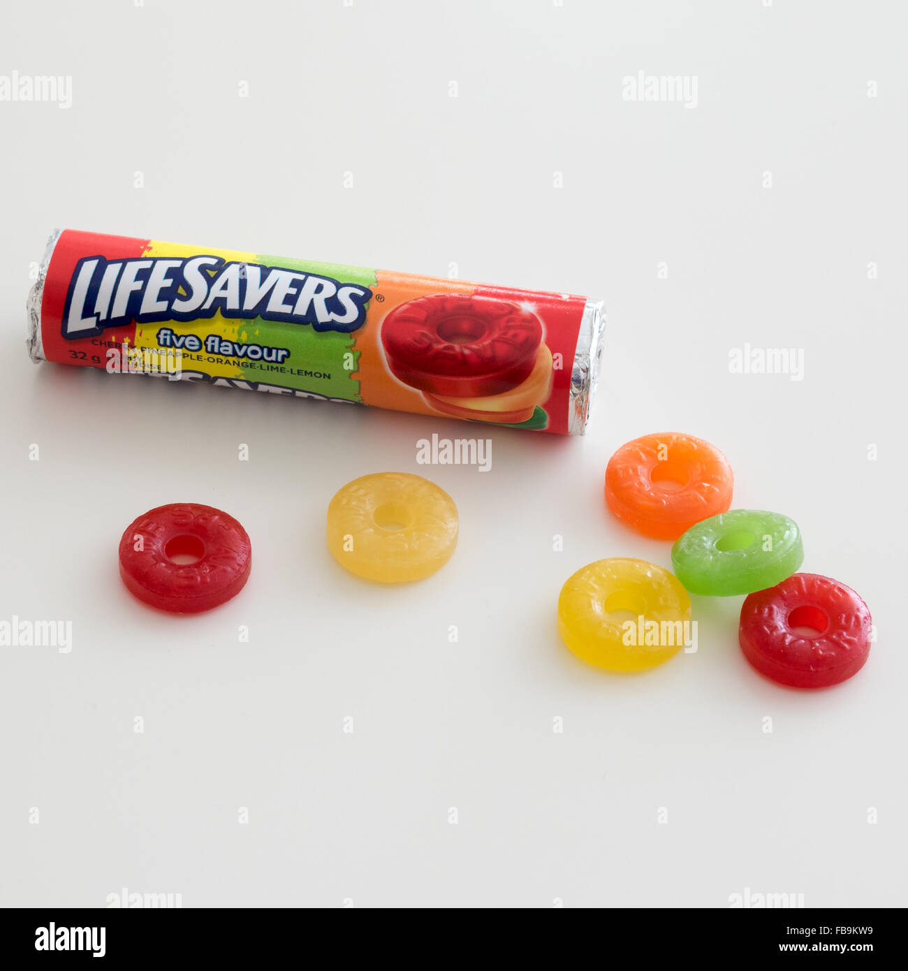 Un rotolo di cinque originali sapore la vita dei risparmiatori candy. Foto Stock