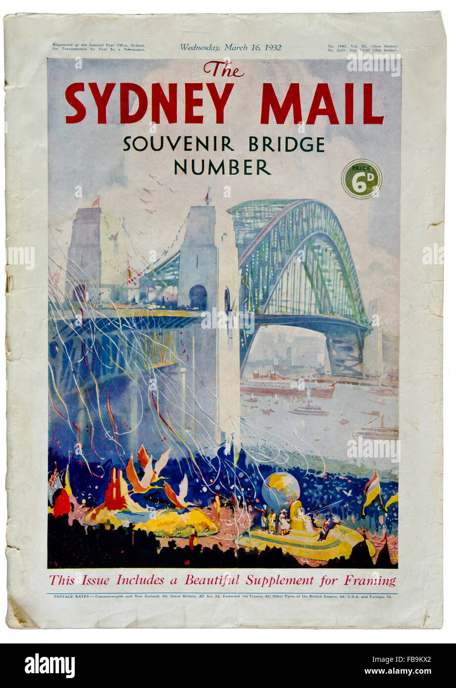 La Sydney Mail Edizione speciale per celebrare l'apertura del Ponte del Porto di Sydney 1932. Colore dell'acqua da Giovanni Allcot 1888-1973 Foto Stock