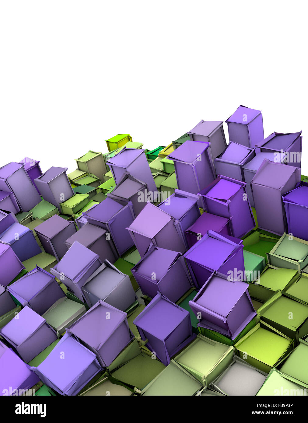 Abstract 3a forma di d sfondo verde e viola Foto Stock