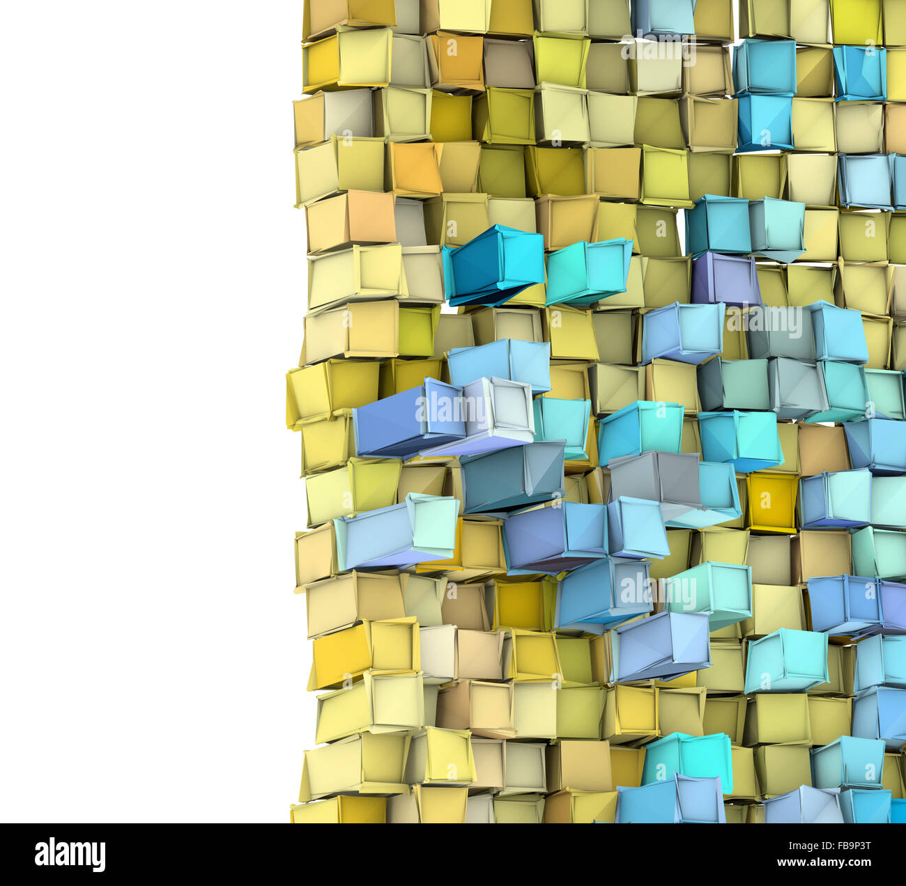 Abstract 3a forma di d sfondo in giallo e blu Foto Stock