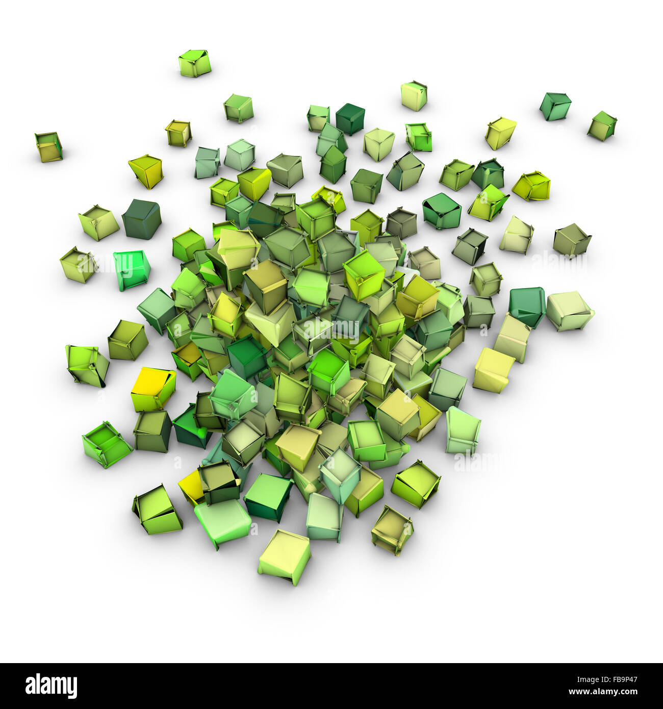 Abstract 3d nella forma giallo verde su bianco Foto Stock