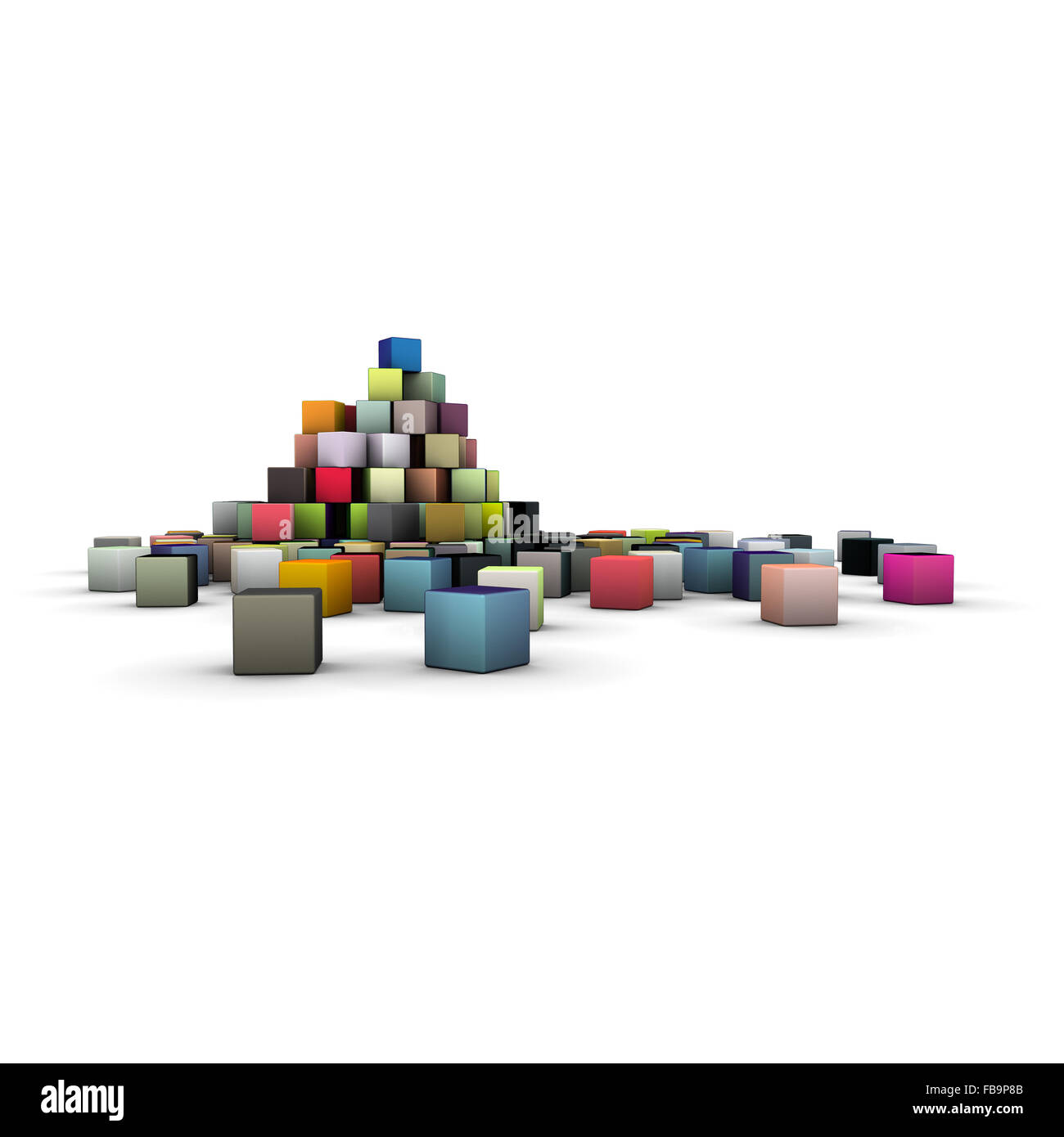 Pila di multi cubetti di colore su bianco Foto Stock