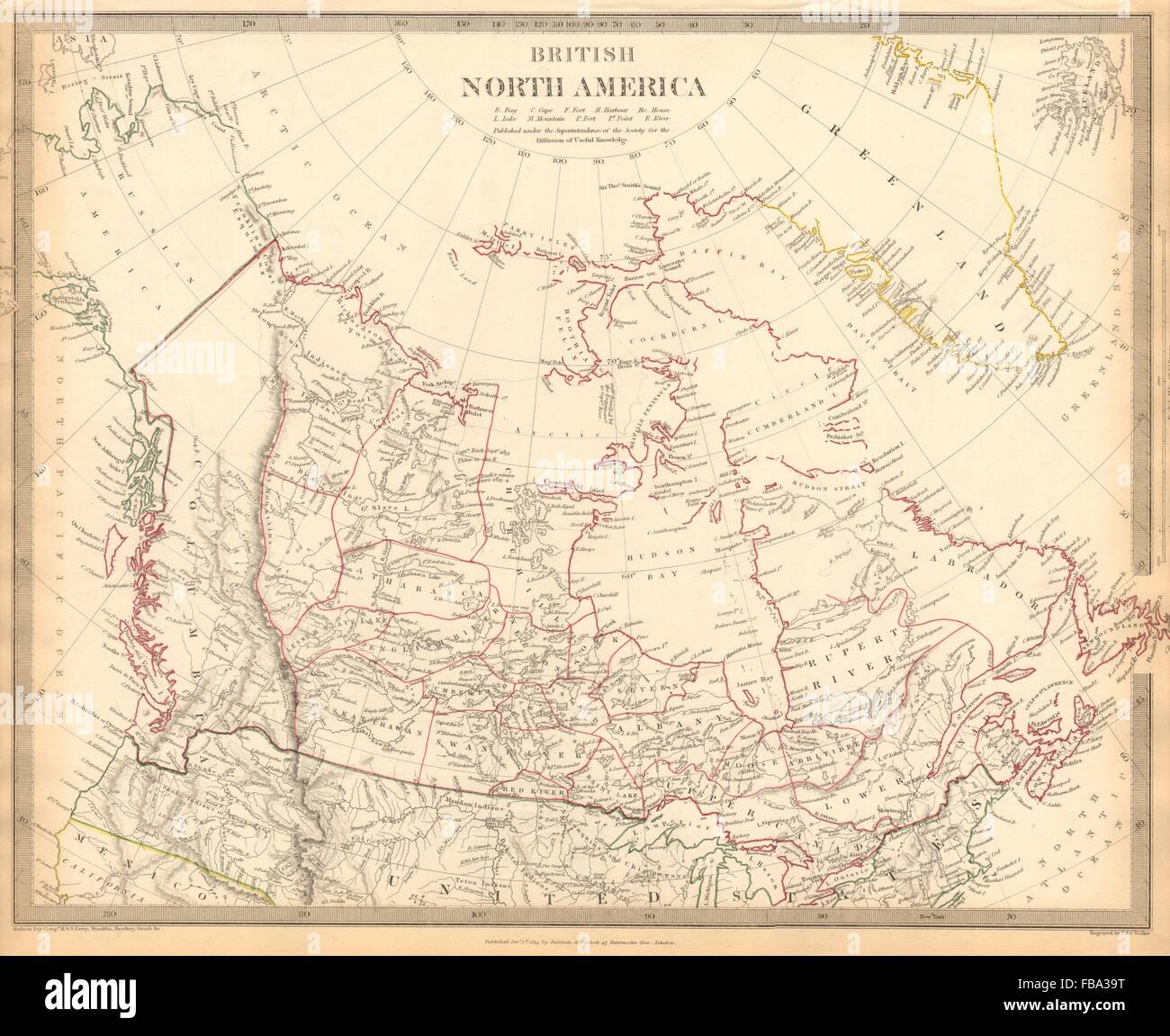 BRITISH AMERICA DEL NORD. Canada pre Oregon trattato. America Russa.SDUK, 1844 Mappa Foto Stock