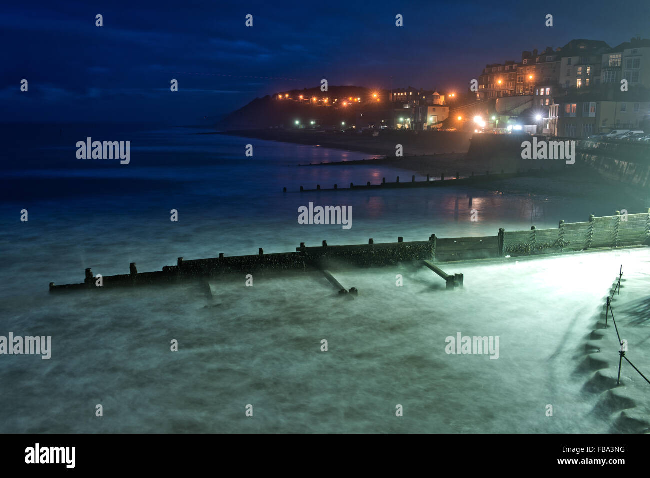 Vista di notte di Cromer, Norfolk, Regno Unito. Preso dal molo. Foto Stock