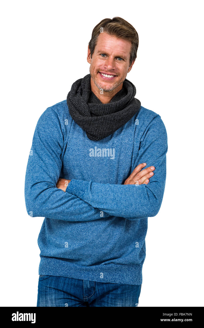 Ritratto di uomo sorridente con mani giunte Foto Stock