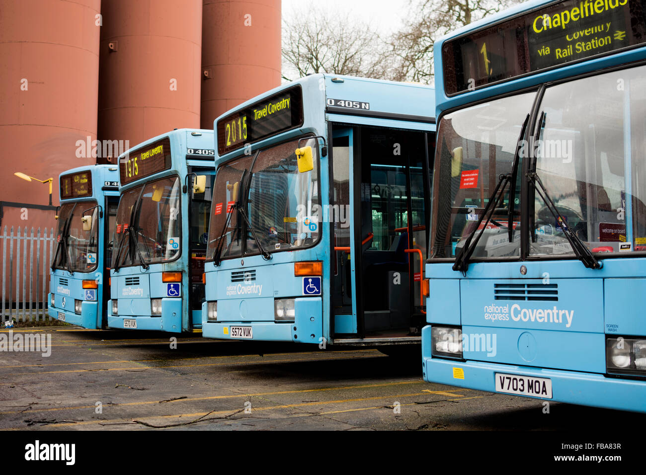 In Pullman La National Express bus garage, Coventry, Regno Unito Foto Stock