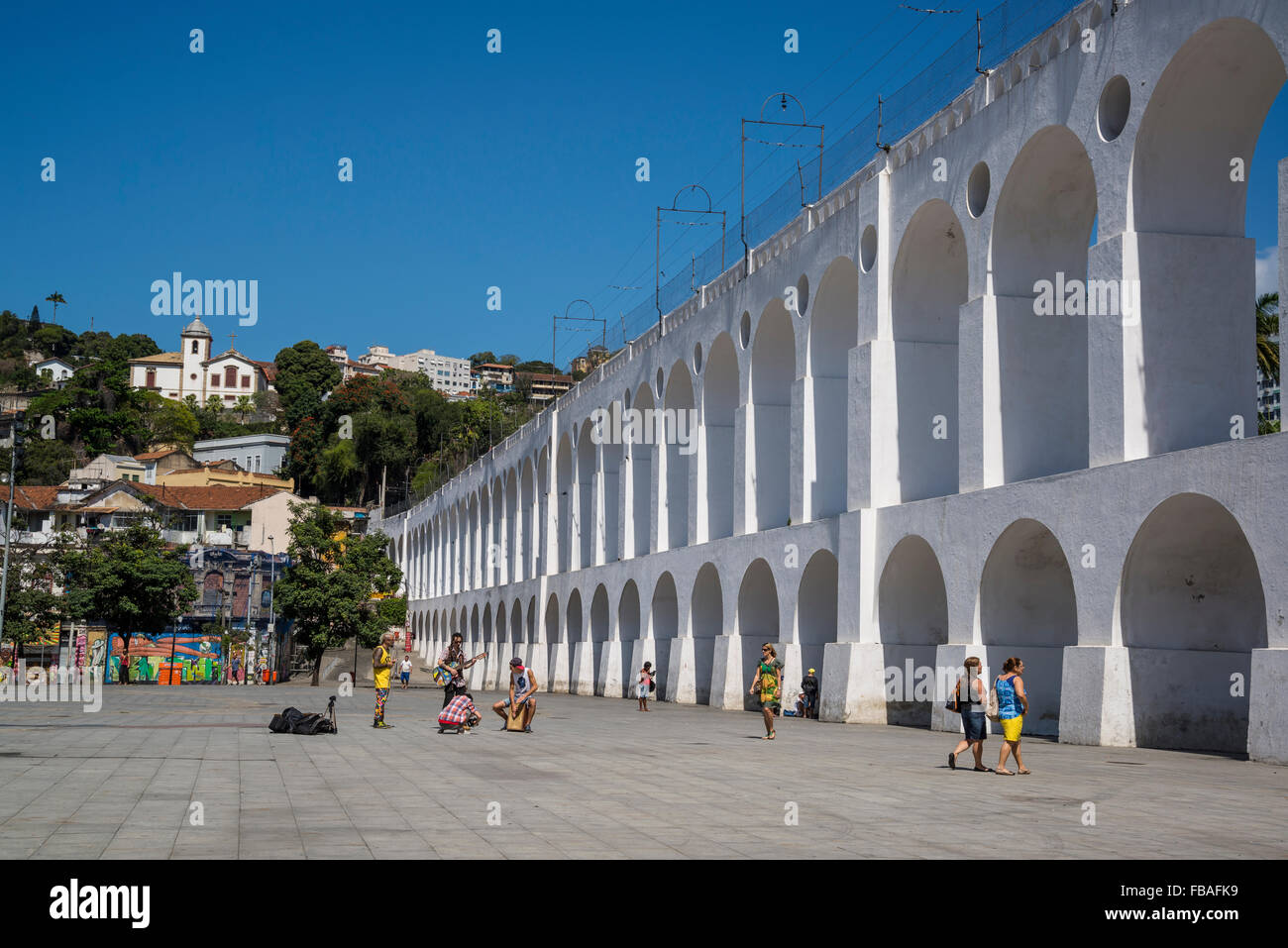 Arcos da Lapa, Lapa archi, acquedotto Carioca, Largo da Lapa, Rio de Janeiro, Brasile Foto Stock