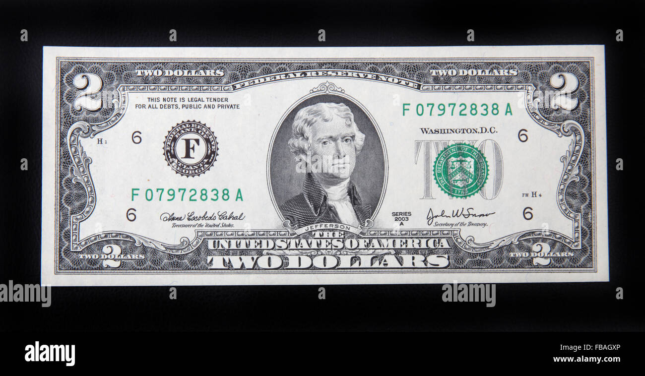 La parte anteriore di un US 2 dollaro. Foto Stock