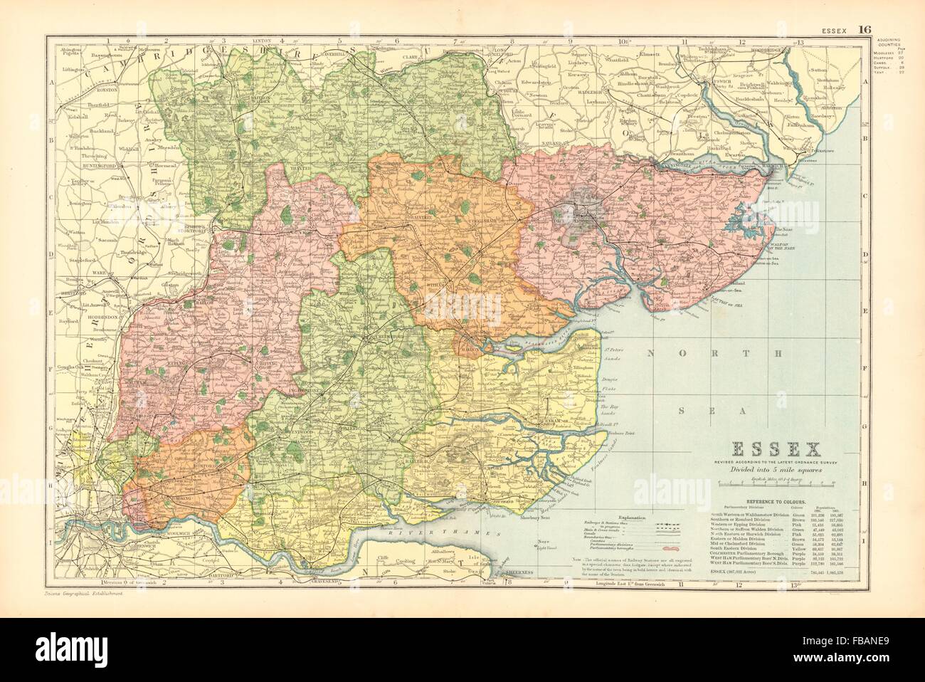 ESSEX. Mostra divisioni parlamentare, boroughs & parchi. BACON, 1904 mappa vecchia Foto Stock
