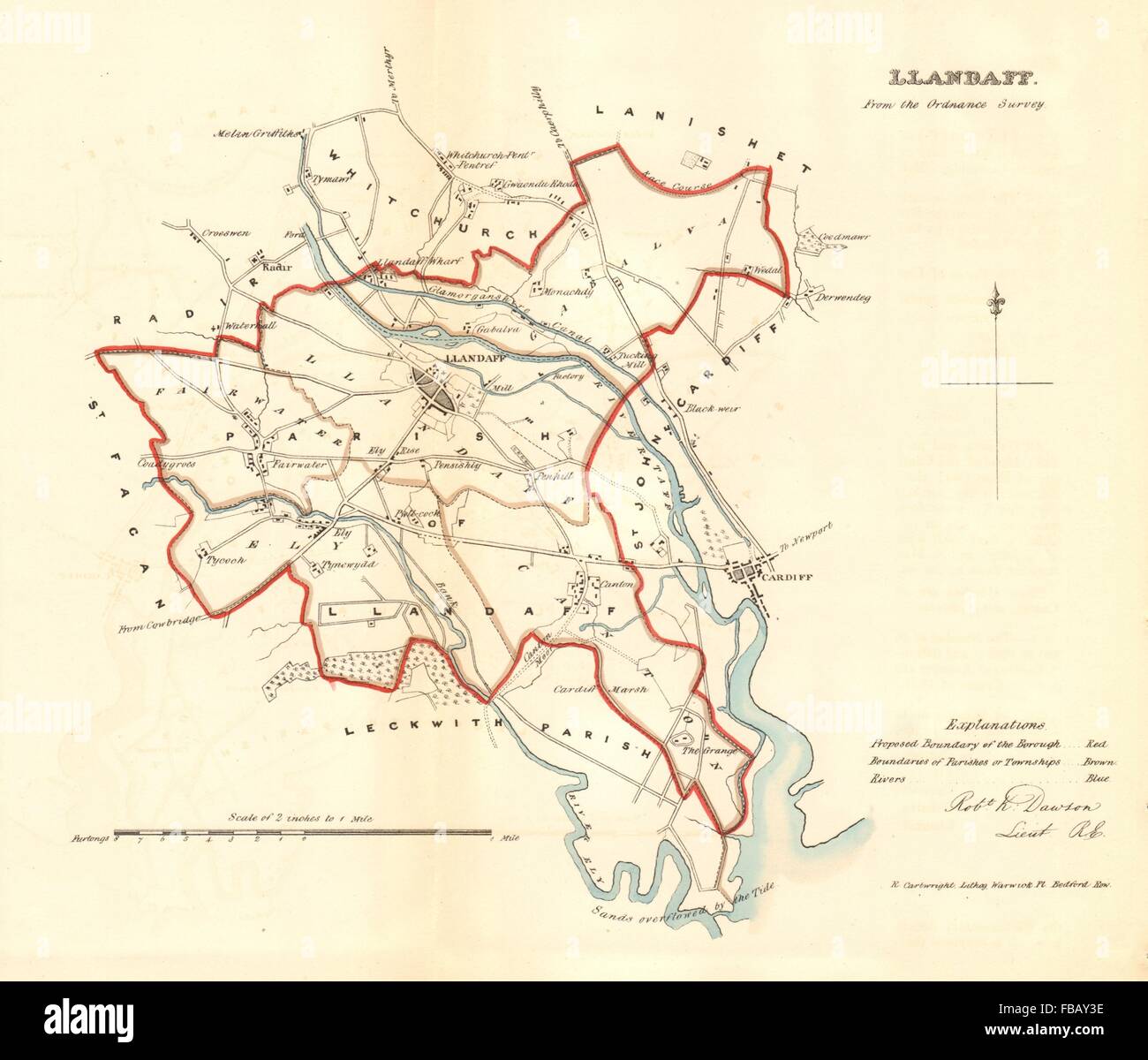 CARDIFF West. 'LLANDAFF' borough/piano urbanistico. REFORM ACT. Il Galles. DAWSON, 1832 Mappa Foto Stock