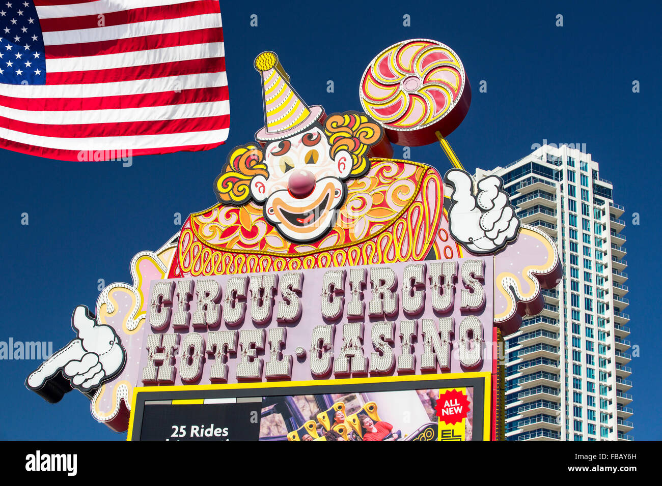 L'hotel Circus Circus nel casino di Las Vegas, Nevada, Stati Uniti d'America, probabilmente la più insostenibile città nel mondo, utilizza la vasta qua Foto Stock