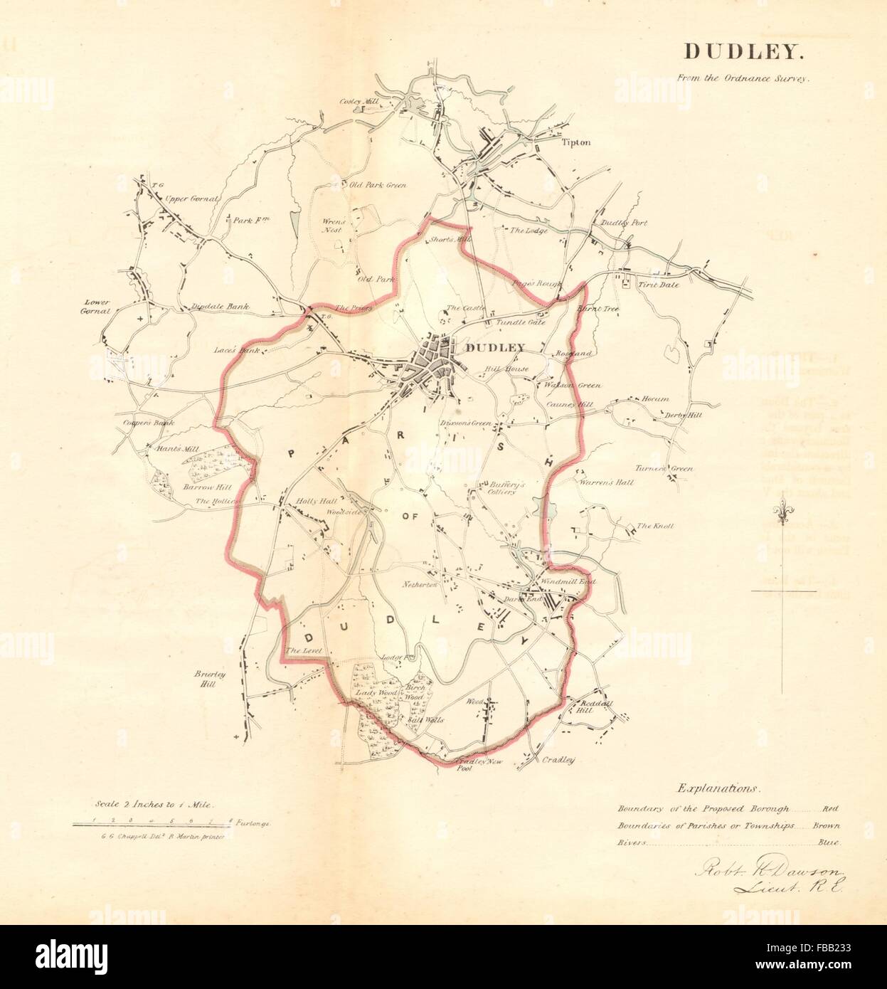 DUDLEY borough/piano urbanistico REFORM ACT Tipton Gornal Worcestershire DAWSON 1832 mappa Foto Stock