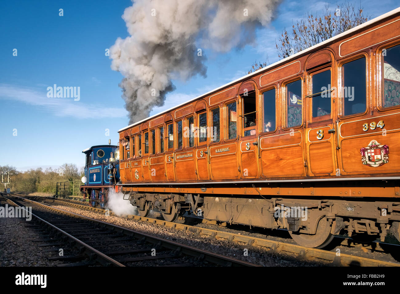 Bluebell lasciando Sheffield Park Station Foto Stock