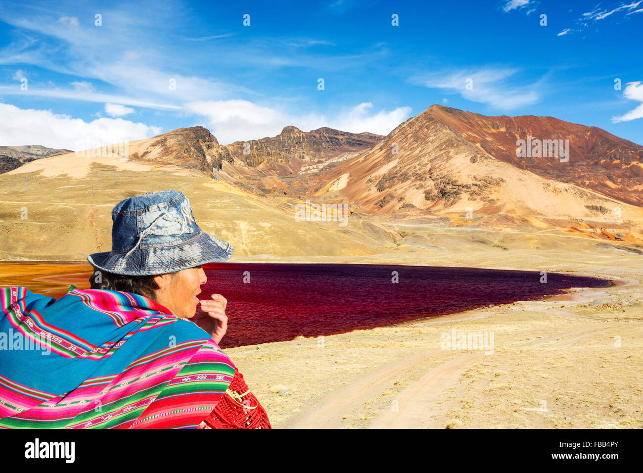 Laguna Miluni è un serbatoio alimentato da acqua di disgelo glaciale dal picco andino di Huayna Potosi sulle Ande boliviane. Come clima ch Foto Stock