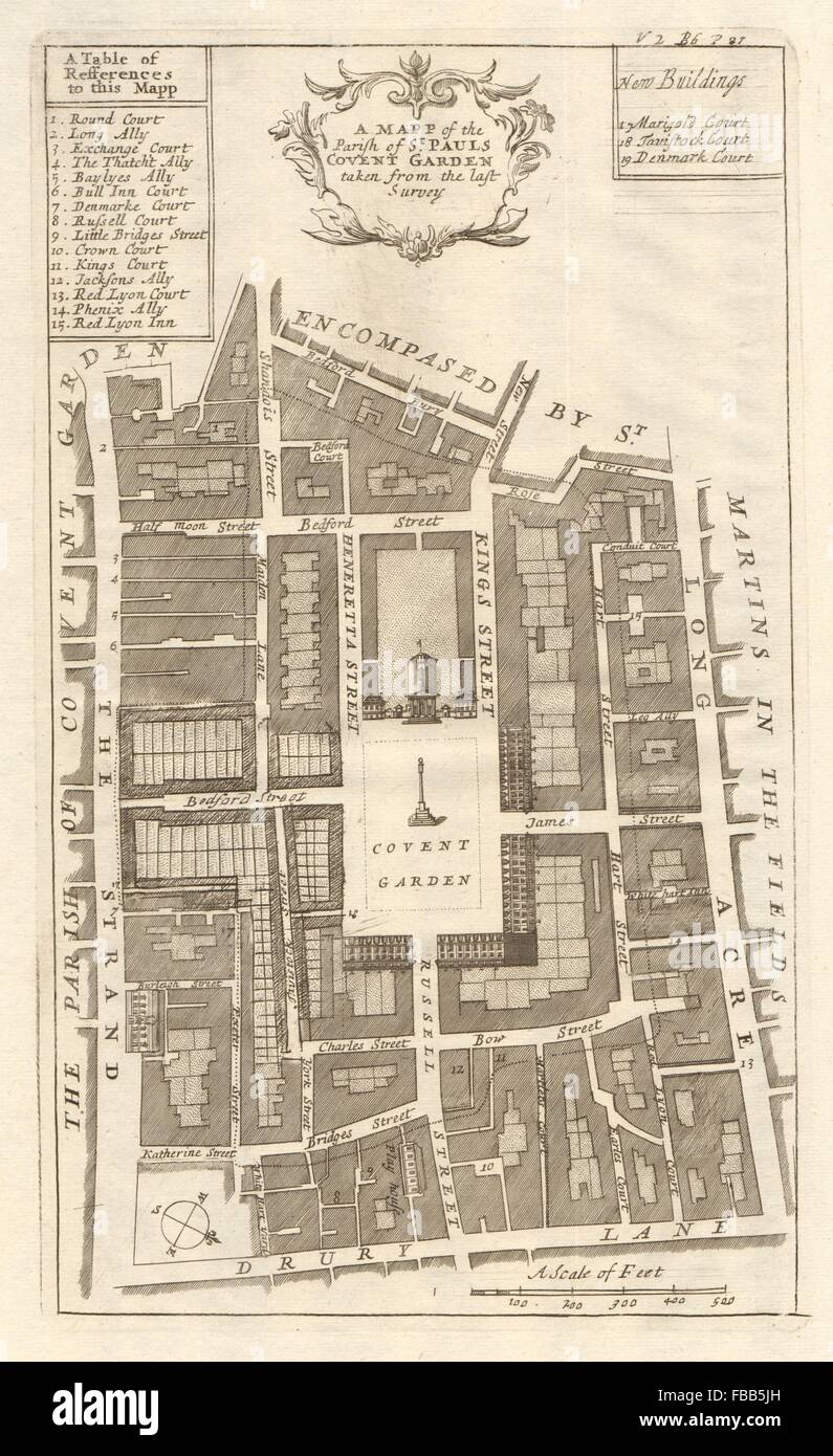 La parrocchia di San Paolo, Covent Garden. Strand. Long Acre. STOW/STRYPE, 1720 Mappa Foto Stock