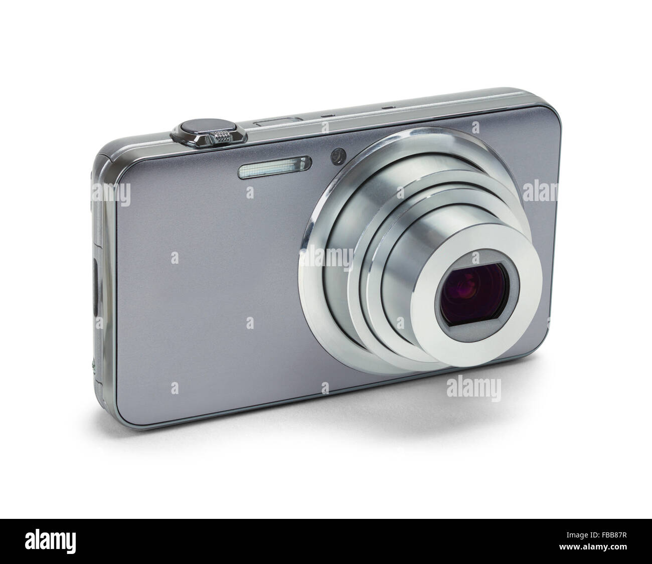 Point and Shoot Fotocamera argento isolato su uno sfondo bianco. Foto Stock