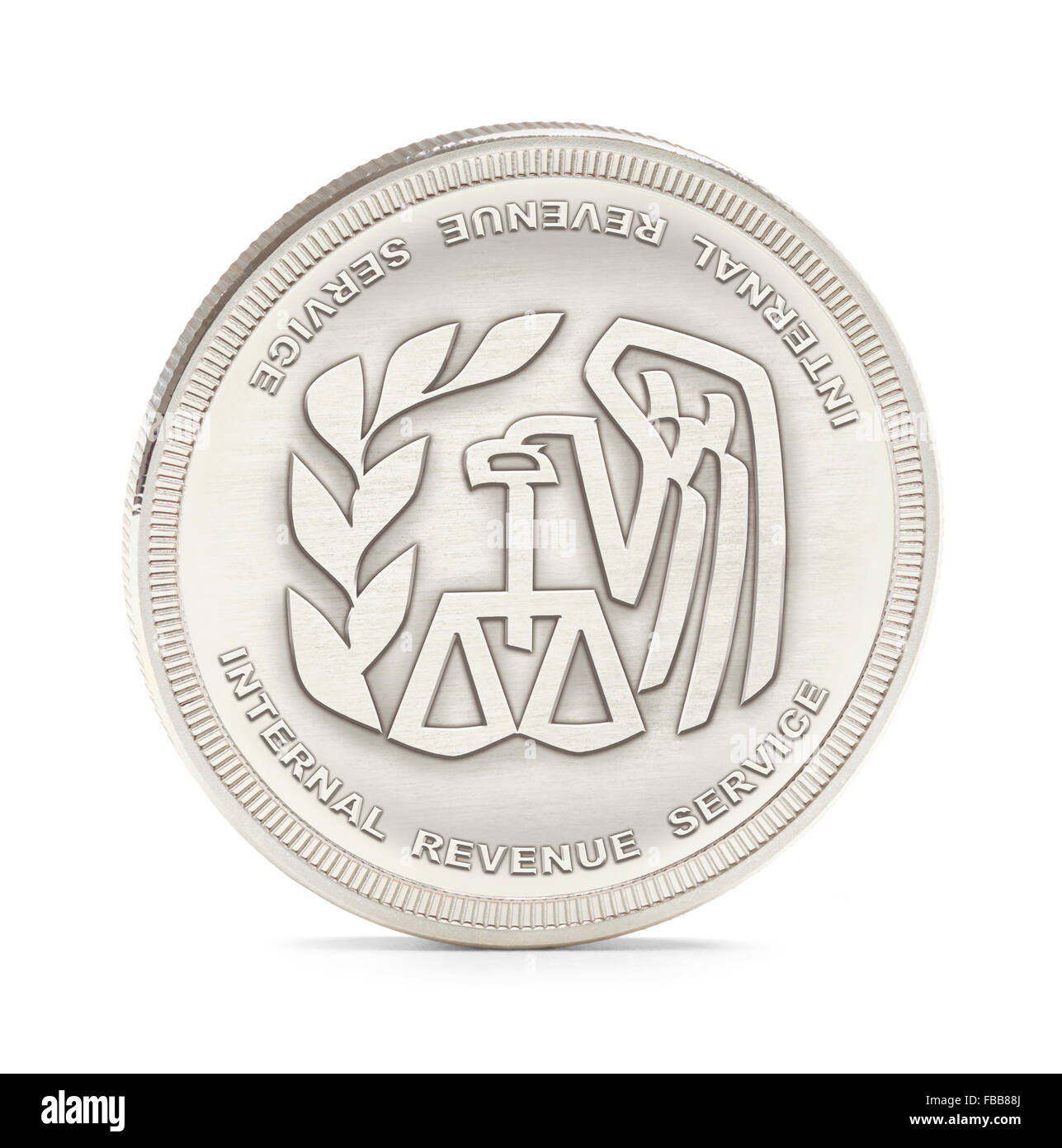 Internal Revenue Service moneta d'argento isolato su uno sfondo bianco. Foto Stock