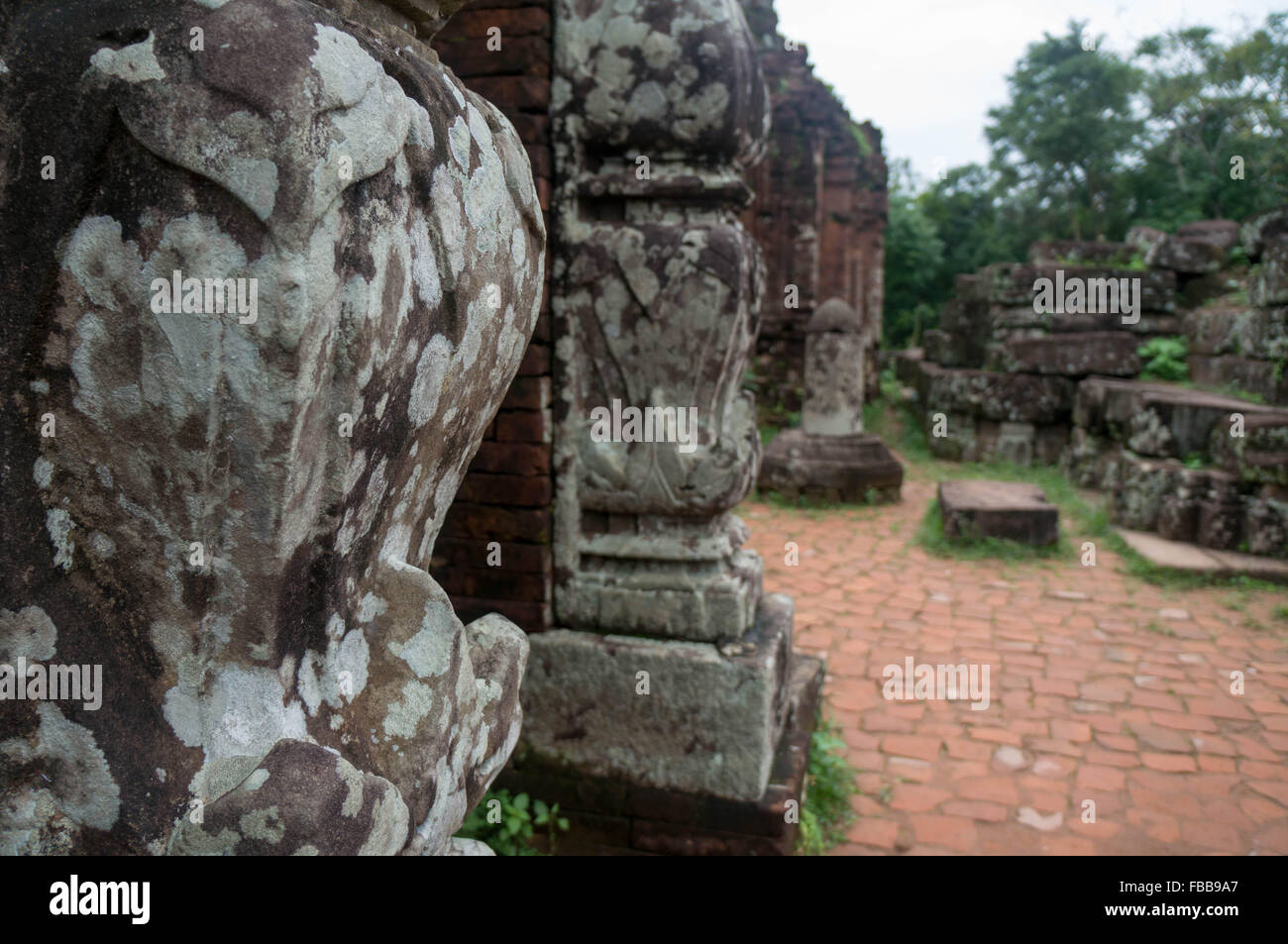 Dettagli su uno dei templi di mio figlio patrimonio mondiale UNESCO, Vietnam Foto Stock