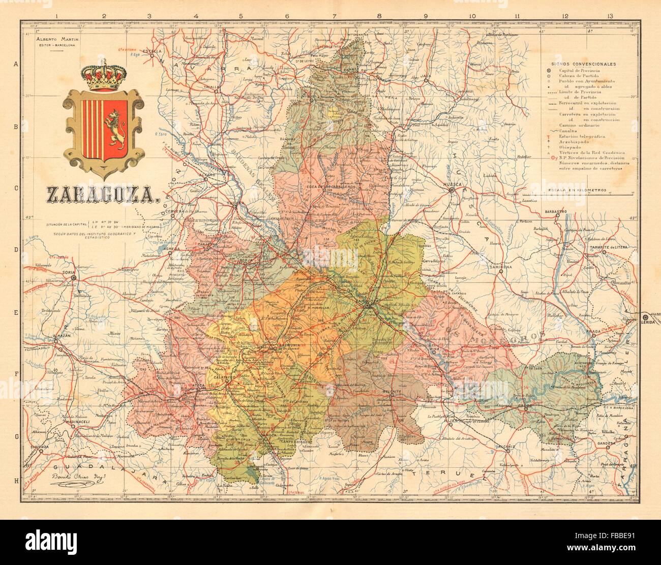 Saragozza. Saragozza. Aragona. Mapa antiguo de la provincia. ALBERTO MARTIN c1911 Foto Stock