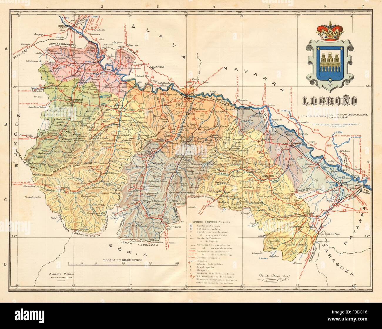 LA RIOJA. Logroño Logrono. Mapa antiguo de la provincia. ALBERTO MARTIN c1911 Foto Stock