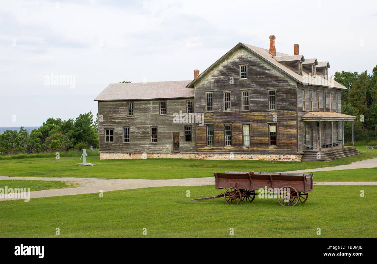Hotel storico e casa di imbarco in abbandonato città fantasma di Fayette Michigan. Fayette State Historical Park. Foto Stock