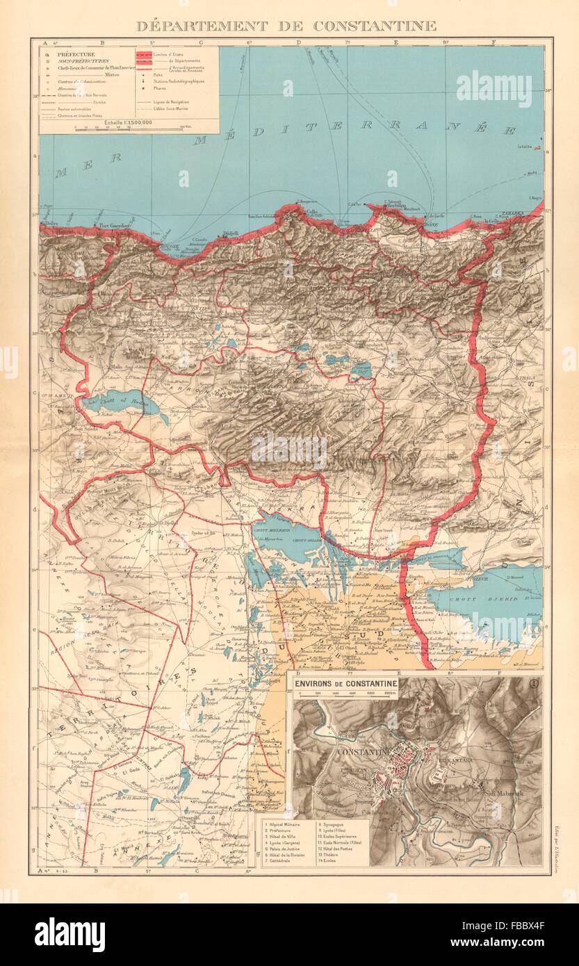 L'ALGERIA FRANCESE. Departement de Costantino. Inset dintorni & city plan, 1938 Mappa Foto Stock