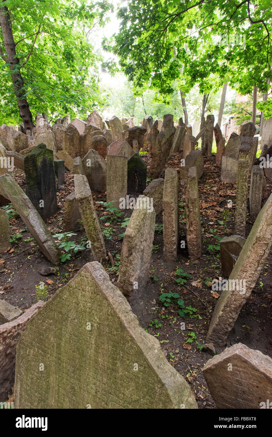 Vecchio Cimitero Ebraico, Quartiere Ebraico, Praga, Repubblica ceca, Foto Stock