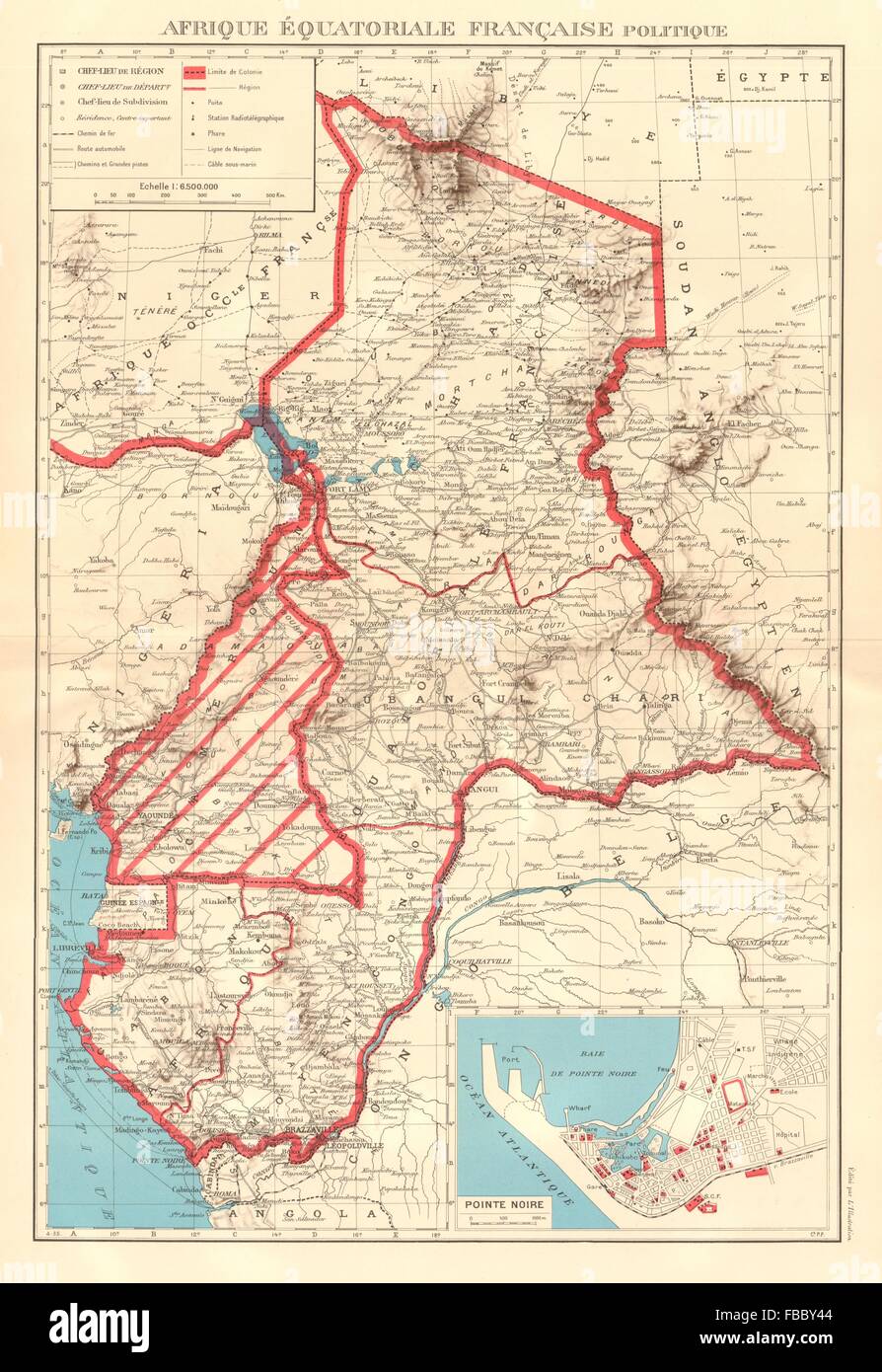 Africa Equatoriale Francese Afrique équatoriale Française Pointe Noire 1938 Mappa Foto Stock 0616