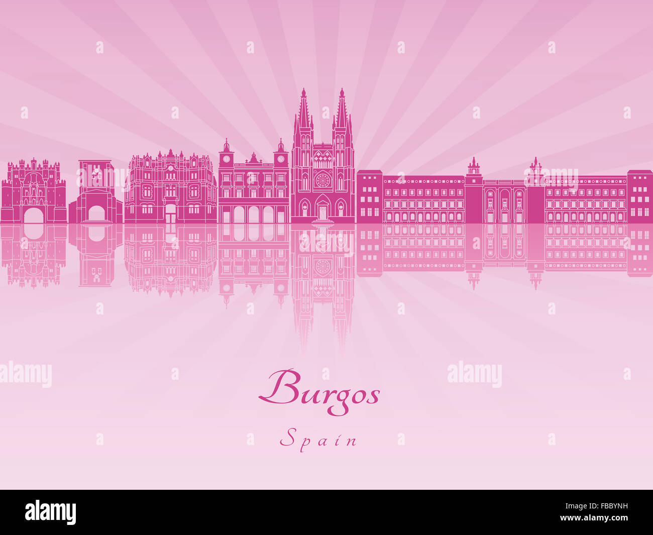 Burgos skyline in viola orchidea radiante in modificabile file vettoriali Foto Stock