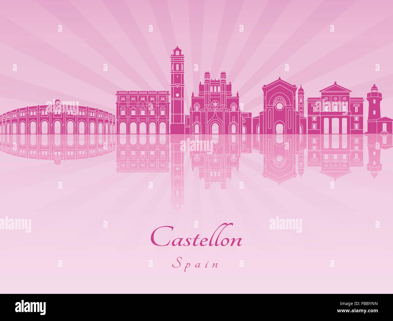 Castellon skyline in viola orchidea radiante in modificabile file vettoriali Foto Stock