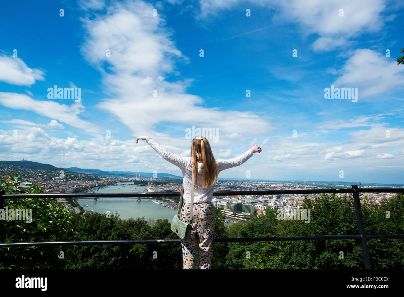 Vista dalla collina Gellert. fiume Danubio, Budapest, Ungheria Foto Stock