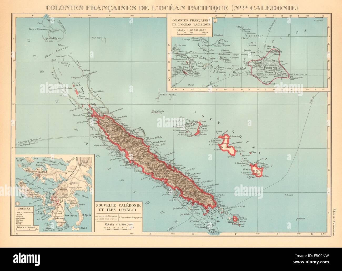 Nuova Caledonia. Nouvelle Caledonie. Isole della Lealtà/Îles Loyauté. Nouméa 1938 mappa Foto Stock