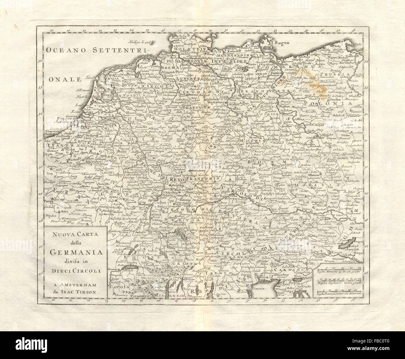 'Nuova Carta della Germania divisa in dieci circoli' da Isaak TIRION, 1740 Mappa Foto Stock