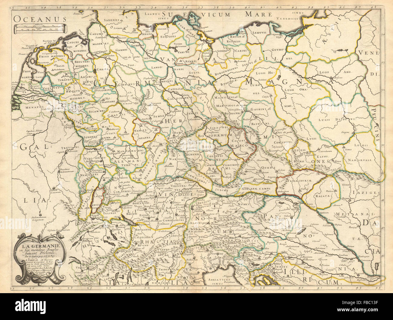 'La Germanie en ses moindres peuples suivant Ptolomée' da N. SANSON, 1651 Mappa Foto Stock