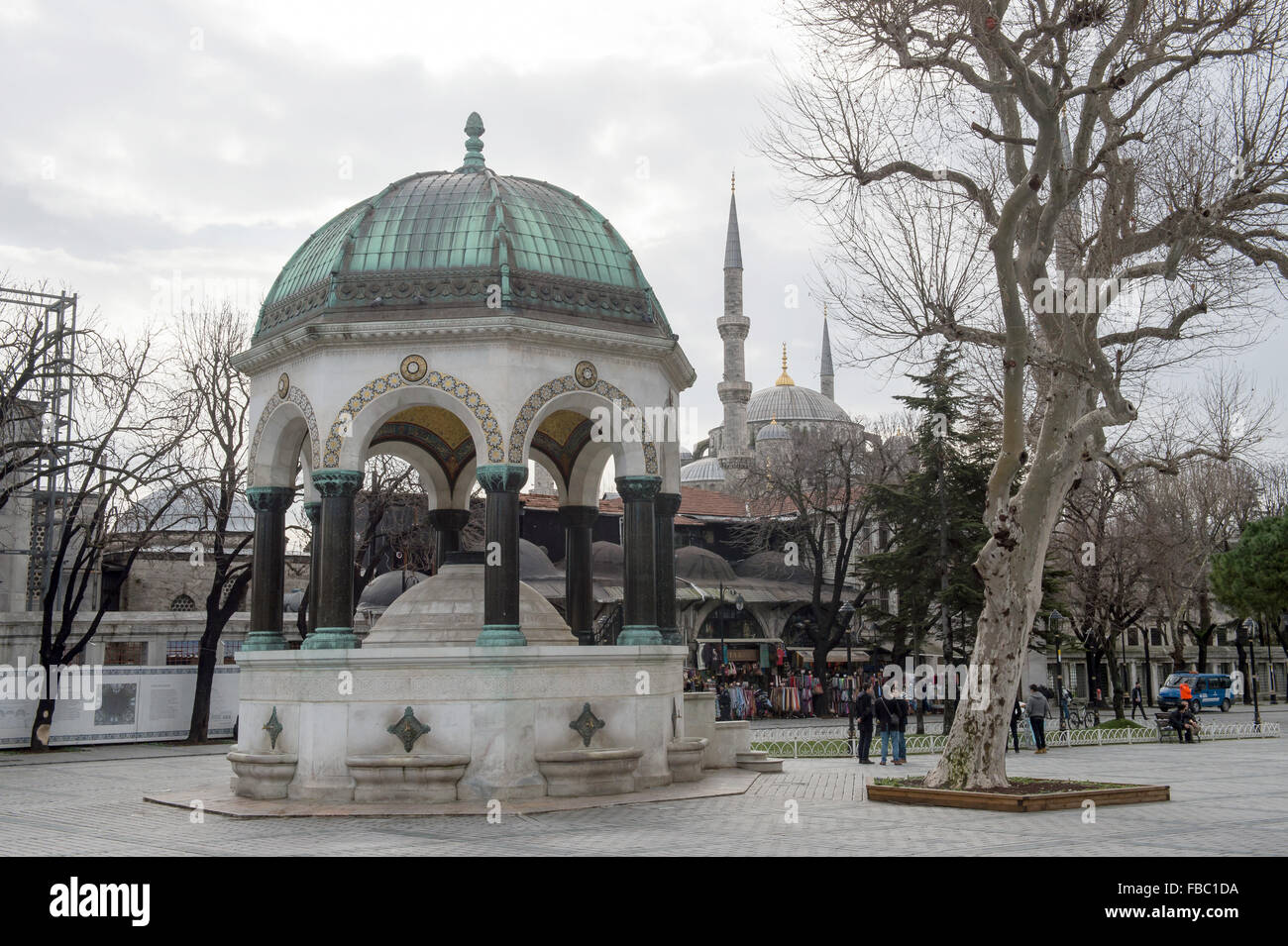 La fontana tedesca all'estremità settentrionale dell'ippodromo vicino alla Moschea Blu di Istanbul, in Turchia, 13 gennaio 2016. La fontana fu costruita nel 1900 per commemorare un 1898 Visita del Kaiser tedesco Guglielmo II Essa è stata realizzata in Germania e trasportato a Istanbul in pezzi, dove è stato montato nella sua posizione corrente. Foto: Peter KNEFFEL/DPA Foto Stock