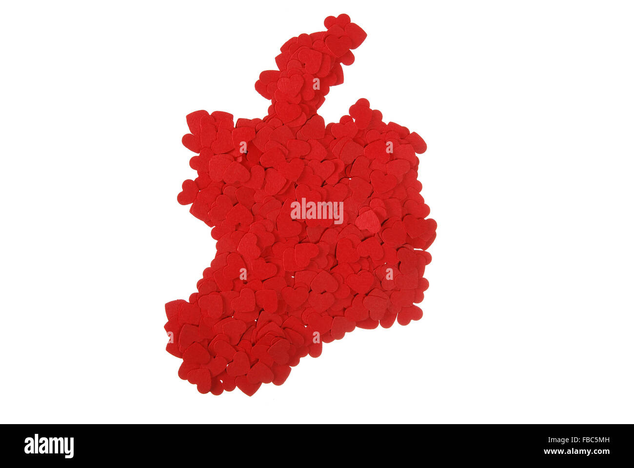 Il contorno dell'Irlanda costruito di piccoli cuoricini rossi su sfondo bianco Foto Stock