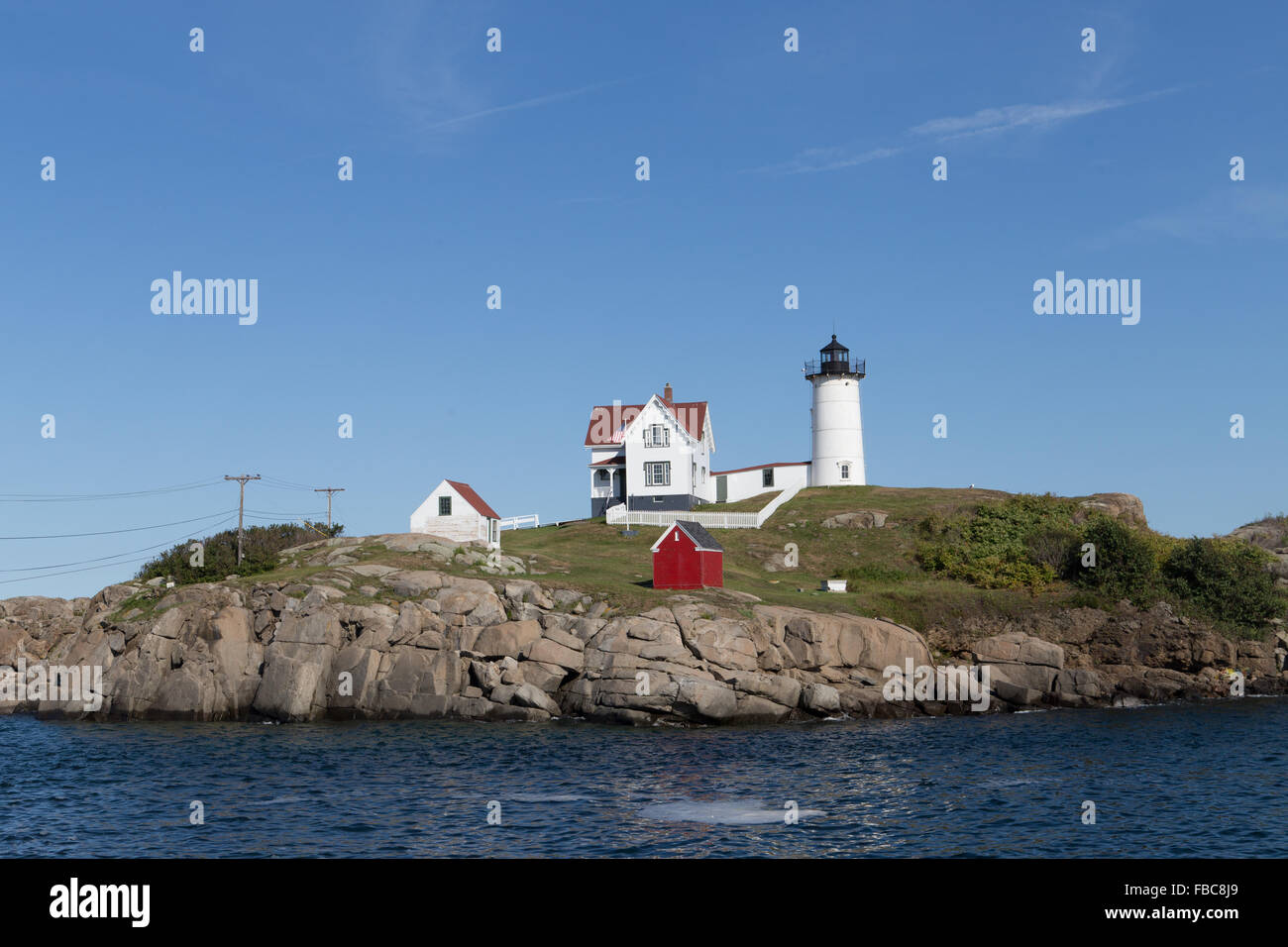 Cape Neddick faro, York Maine, Stati Uniti d'America, fotografato in una giornata di sole nel mese di settembre, 2015. Foto Stock
