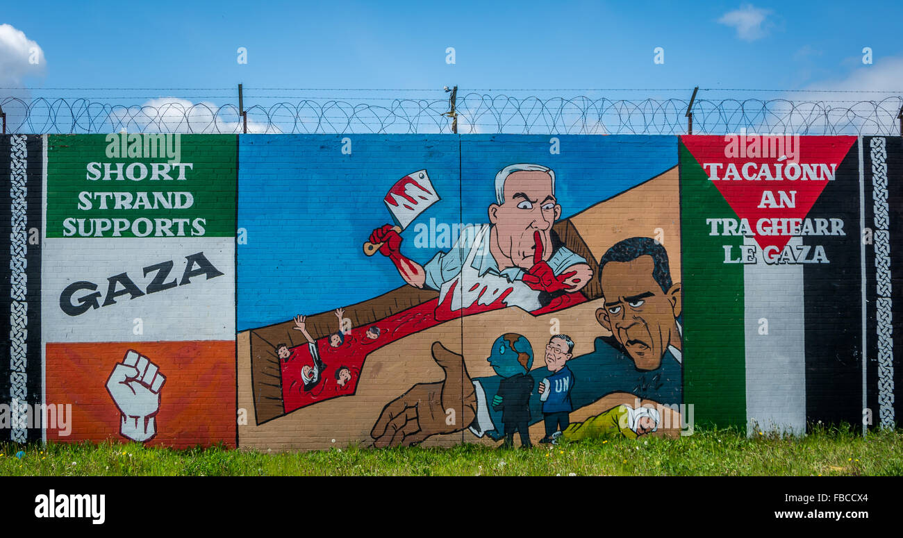 Filamento corto zona di Belfast il supporto di Palestina e Gaza murale. Foto Stock