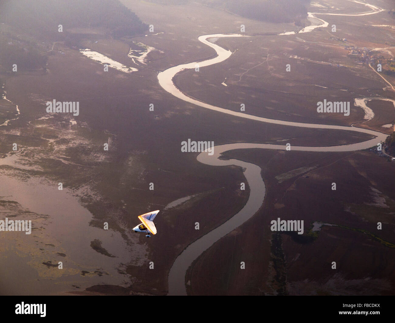 Volo panoramico vista fiume Pokhara Nepal Foto Stock